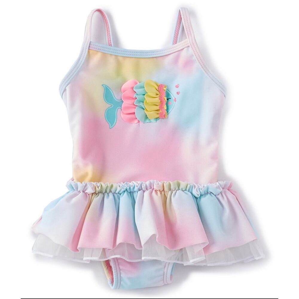 NWT Little Me Toddler Girl's Tie-Dye Fish Tutu One Piece Swimsuit (24 M)